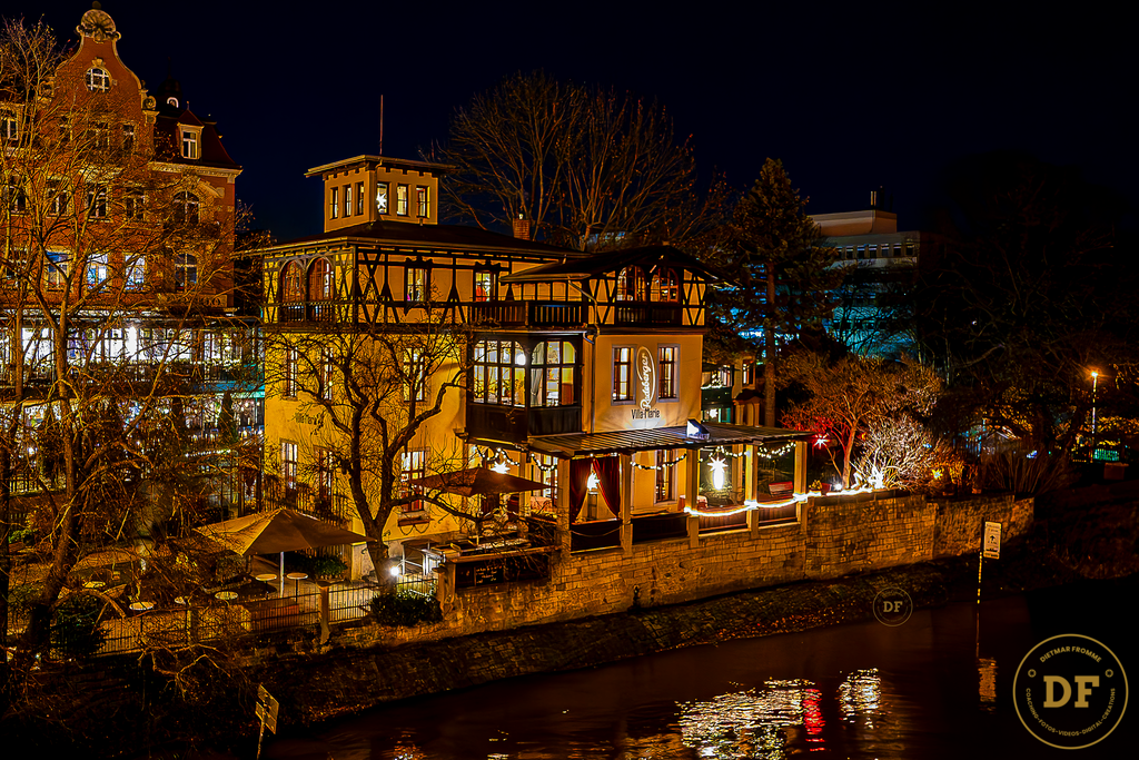 Villa Marie im mystischen Mondlicht bei Hochwasser | Villa Marie am Blauen Wunder im mystischen Mondlicht - 6351 - im  Hochwasser - Wasserzeichen ist nach Kauf entfernt - kleines Signum bleibt. Kann optional bei Großauftrag entfernt werden.