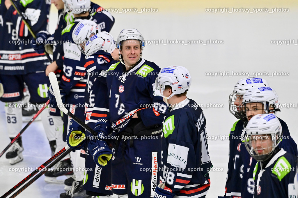 ATSE Graz vs. EHC Lustenau | #59 Petrovitz Mario ATSE Graz, #18 Werkl Mathias ATSE Graz, ATSE Graz vs. EHC Lustenau, ATSE Graz vs. EHC Lustenau am 14.02.2026 in Graz (Merkur Eishalle ), Austria, (Photo by Bernd Stefan)