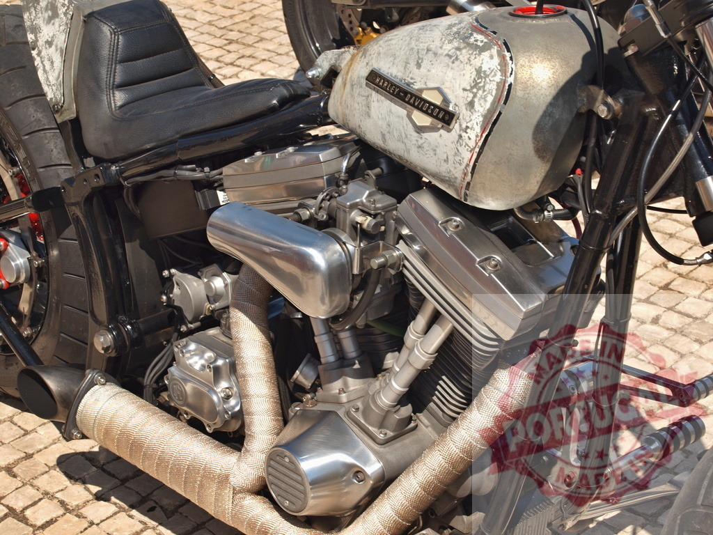 Harley-Davidson V-twin engine on custom motorcycle | Harley-Davidson V-twin engine and custom parts detailed on a vintage motorcycle - Realisiert mit Pictrs.com