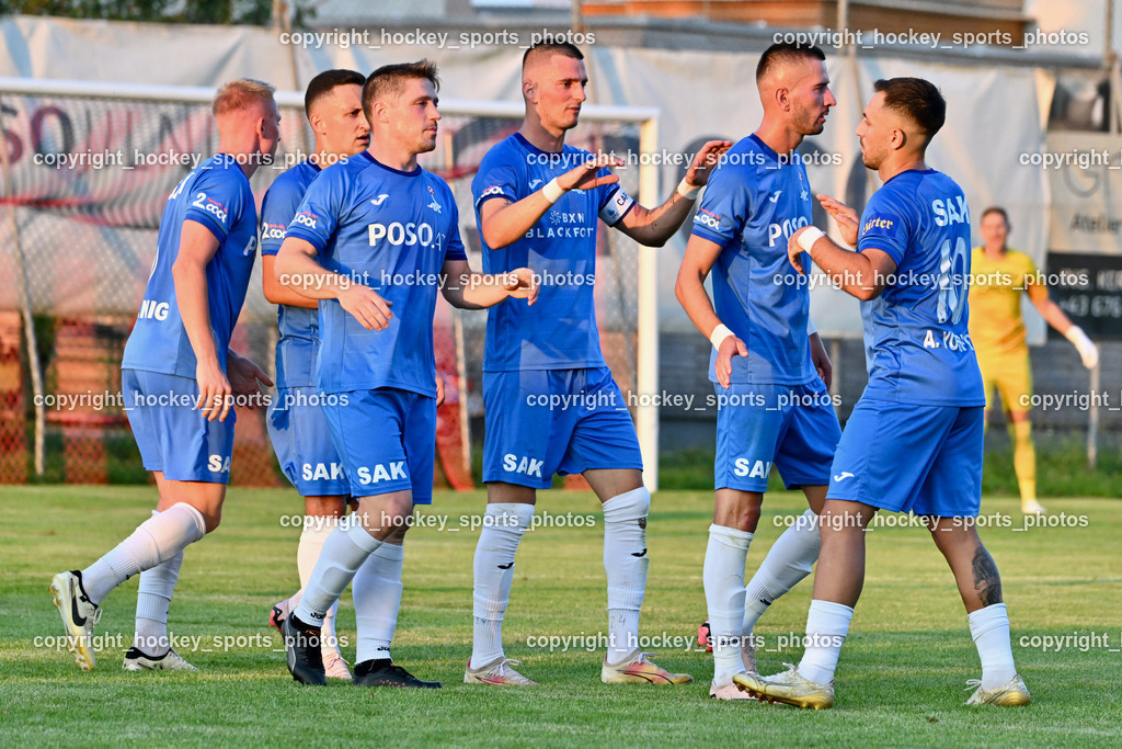 SV St.Jakob vs. SAK | Jubel SAK Mannschaft, #7 Hrvoje Jakovljevic SAK, #24 Zoran Vukovic SAK, #14 Nace Erzen SAK, #10 Yosifov Svetlozar Angelov SAK, #7 Hrvoje Jakovljevic SAK, SV St.Jakob vs. SAK, SV St.Jakob vs. SAK am 23.08.2024 in St. Jakob im Rosenthal (Sportplatz St. Jakob), Austria, (Photo by Bernd Stefan)