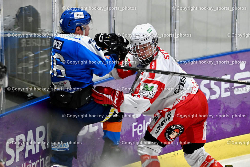 ESC Steindorf vs. ESV Ferlach  | #46 Maurer Julian ESC Steindorf, #7 Steiner Marco ESV Ferlach, ESC Steindorf vs. ESV Ferlach , ESC Steindorf vs. ESV Ferlach  am 15.02.2026 in Steindorf (Ossiachersee Halle), Austria, (Photo by Bernd Stefan)