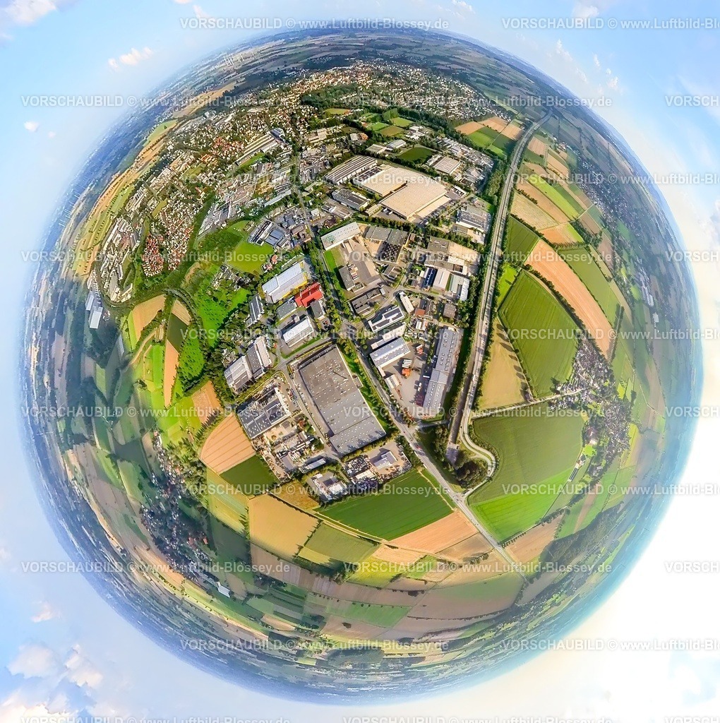 Werl230891046 Autobahnende A445-topaz | Luftbild, Werl-Nord Autobahnende der Autobahn A445 auf die Bundesstraße B63, Logistikzentrum Werl, Hammer Straße, Erdkugel, Fisheye Aufnahme, Fischaugen Aufnahme, 360 Grad Aufnahme, tiny world, Budberg, Werl, Ruhrgebiet, Nordrhein-Westfalen, Deutschland