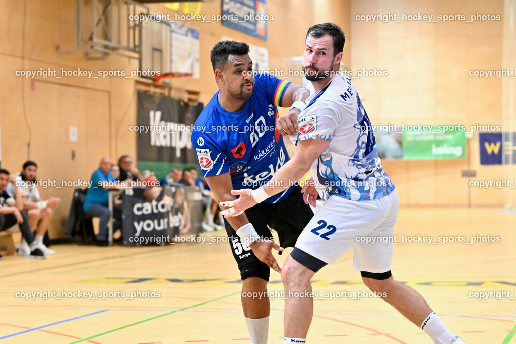 SC Ferlach vs. ALPA HC Hard | #50 GONZALEZ-MARTINEZ Adonis,#22 BABIC Dejan HC Hard, SC Ferlach vs. ALPA HC Hard, SC Ferlach vs. ALPA HC Hard am 30.04.2024 in Ferlach (Ballspielhalle Ferlach), Austria, (Photo by Bernd Stefan)