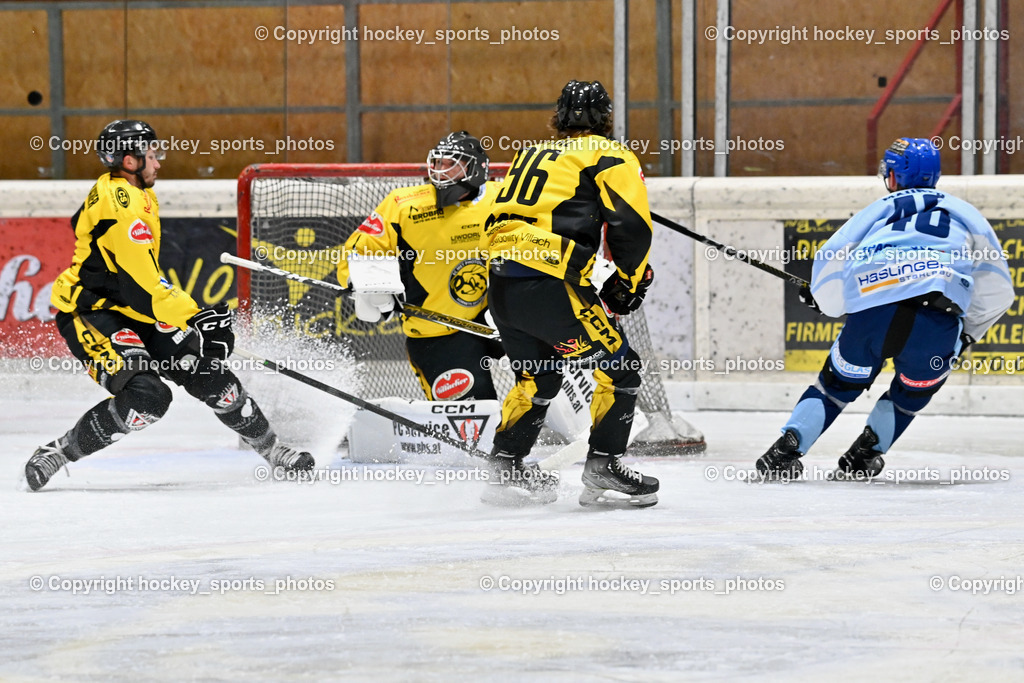 EC Spittal Hornets vs. ESC Steindorf 28.10.2023 | #15 Rossbacher Daniel, #1 Zauchner Rene, #96 Peharz Joshua, #46 Maurer Julian