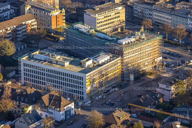 Bottrop230201894 | Luftbild, Neues Bauknecht-Quartier mit Baustelle am RAG Gebäude an der Hans-Böckler-Straße, Gleiwitzer Platz, Altstadt, Bottrop, Ruhrgebiet, Nordrhein-Westfalen, Deutschland