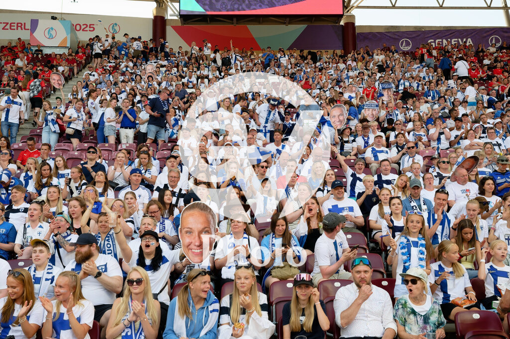Finland v Switzerland: UEFA Women's EURO 2025 Group A | GENEVA, SWITZERLAND - JULY 10: Fans of Finland  during the UEFA Women's EURO 2025 Group A match between Finland and Switzerland at Stade de Geneve on July 10, 2025 in Geneva, Switzerland. (Photo by Giuseppe Velletri/Sports Press Photo/Getty Images)