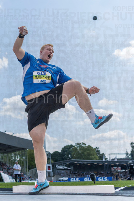 Deutsche Leichtathletik-Meisterschaften; Bochum-Wattenscheid, 25.07.2026 | Eric Maihöfer (VfL Sindelfingen), Kugelstossen; Deutsche Leichtathletik-Meisterschaften am 25.07.2026 im Lorheide-Stadion, Bochum-Wattenscheid (Nordrhein-Westfalen).