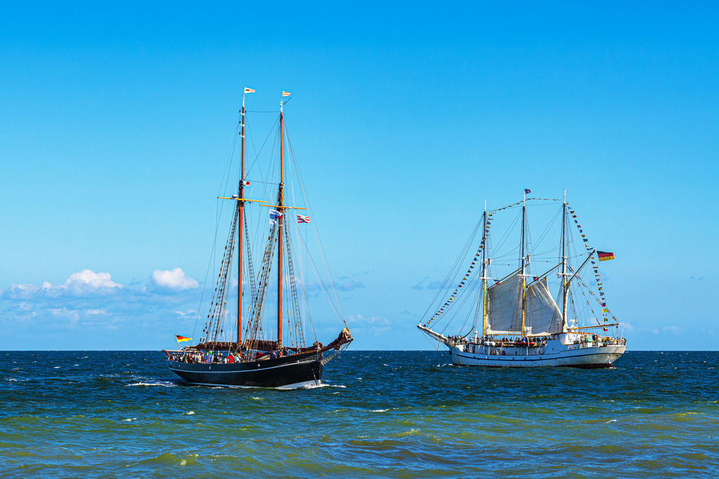 Segelschiffe auf der Ostsee während der Hanse Sail in Rostock | Segelschiffe auf der Ostsee während der Hanse Sail in Rostock.