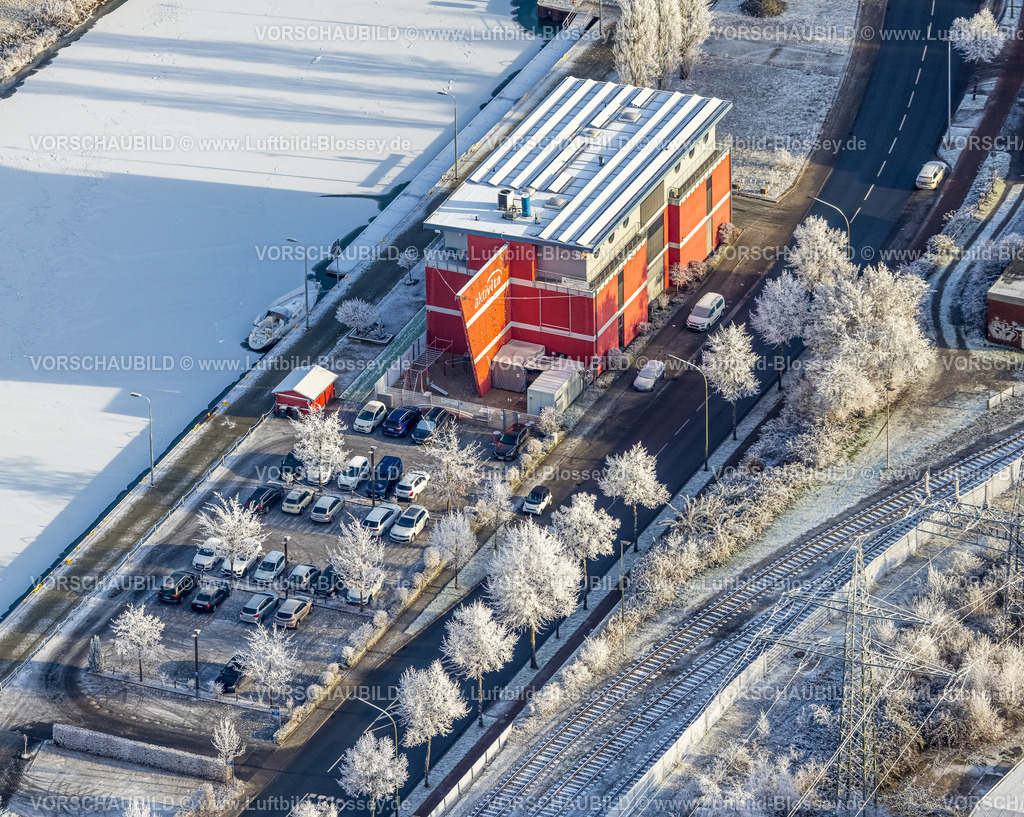 Hamm221202874 | Luftbild, aktivita Fitnessstudio Hamm mit orangefarbener Fassade in winterlicher Landschaft, Mitte, Hamm, Ruhrgebiet, Nordrhein-Westfalen, Deutschland