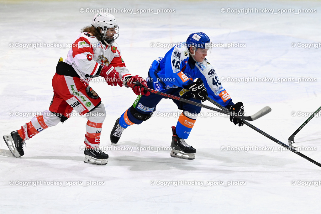 ESC Steindorf vs. ESV Ferlach  | #9 Steiner Markus ESV Ferlach, #46 Maurer Julian ESC Steindorf, ESC Steindorf vs. ESV Ferlach , ESC Steindorf vs. ESV Ferlach  am 15.02.2026 in Steindorf (Ossiachersee Halle), Austria, (Photo by Bernd Stefan)