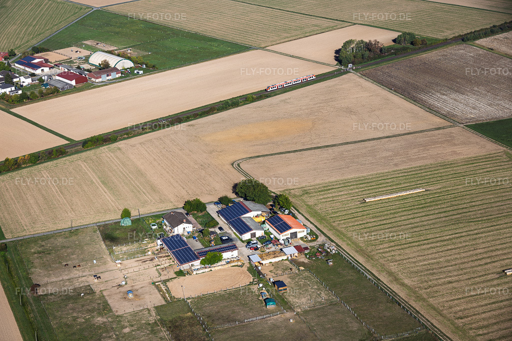 Luftbild: Aussiedler-Hof Seltzer Landwirtschaft und KSP Kartcenter Mach 1 im Ortsteil Langstadt in Babenhausen im Bundesland Hessen in Deutschland. – Foto: IMG_158978.jpg vom 22.09.2026 durch Werner Riehm/FLY-FOTO.de – Auflösung des Originals: 6000 x 4000 px