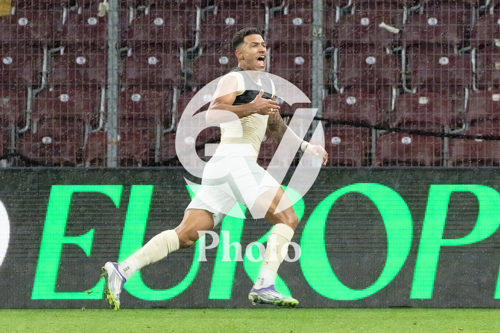 UEFA Conference League Play-offs 2nd leg - Servette FC v FC Shakhtar Donetsk | Kaua Elias (19 FC Shakhtar Donetsk) celebrates after scoring his team's second goal  during the UEFA Conference League Play-offs 2nd leg match between Servette FC and FC Shakhtar Donetsk at Stade de Geneve in Geneva, Switzerland