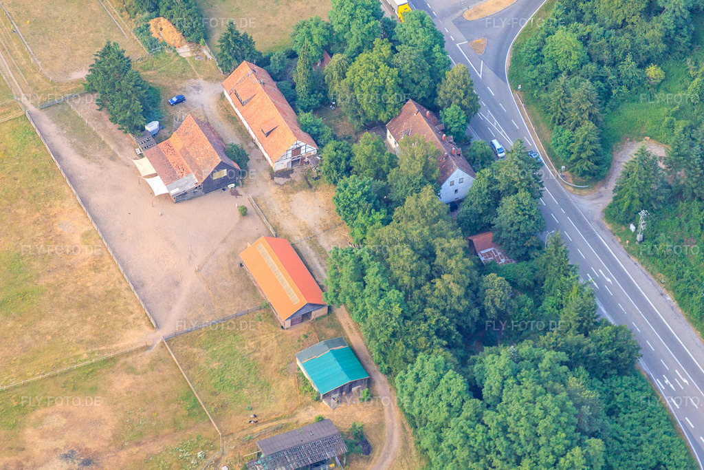 Luftbild: Ehem. Forsthaus Langenberg in Wörth am Rhein im Bundesland Rheinland-Pfalz in Deutschland. Foto: IMG_30652.jpg vom 09.07.2010 durch Werner Riehm/FLY-FOTO.de