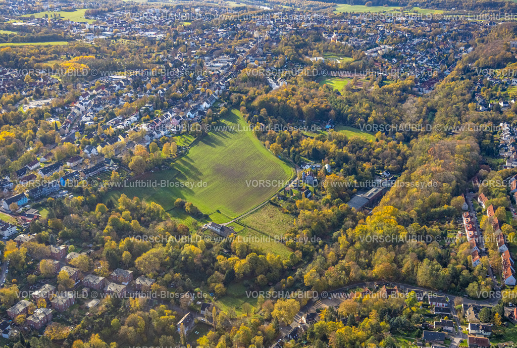 Bochum221100701 | Luftbild, Grüne Wiese und Herbstwald an der Koksstraße, Linden, Bochum, Ruhrgebiet, Nordrhein-Westfalen, Deutschland