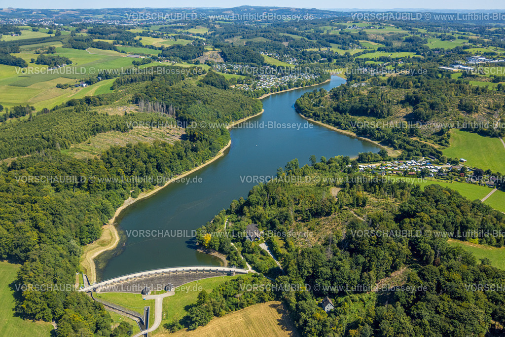 Kierspe250813268 | Luftbild, Lingesetalsperre mit Staumauer, Schmitzwipper, Marienheide, Sauerland, Nordrhein-Westfalen, Deutschland