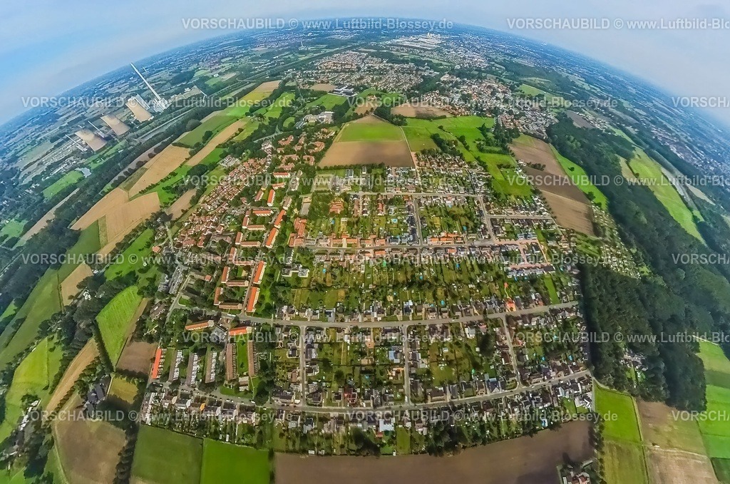 Hamm230990138 Herringer Heide | Luftbild, Wohnsiedlung Herringer Heide, Erdkugel, Fisheye Aufnahme, Fischaugen Aufnahme, 360 Grad Aufnahme, tiny world, Stadtbezirk Herringen, Hamm, Ruhrgebiet, Nordrhein-Westfalen, Deutschland