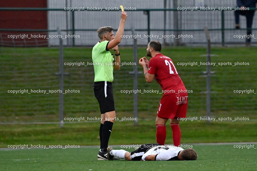 SV Spittal 1921 vs. SV St. Jakob  | Martin Begusch Referee, Gelbe Karte, #21 Admir Dzombic St.Jakob, SV Spittal 1921 vs. SV St. Jakob , SV Spittal 1921 vs. SV St. Jakob  am 20.09.2024 in Spittal an der Drau (Goldeck Stadion), Austria, (Photo by Bernd Stefan)