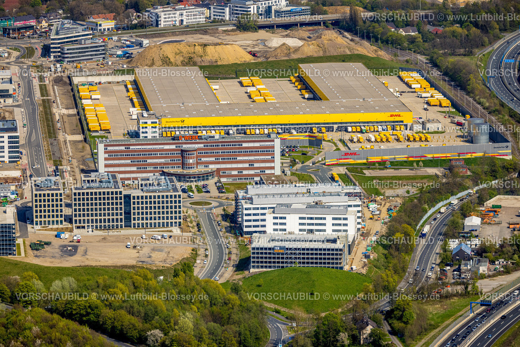 Bochum230404033 | Luftbild, Großbaustelle Mark 51/7, Neubau Wissenschafts- und Technologiequartier, O-Werk Campus, DHL Logistik, Laer, Bochum, Ruhrgebiet, Nordrhein-Westfalen, Deutschland