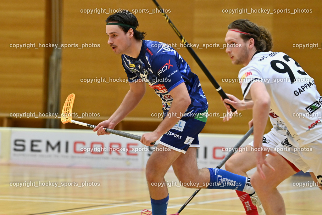 VSV Unihockey vs. KAC Floorball | #60 Thomas Unterweger VSV Unihockey, #93 Marcel Gappmayer KAC Floorball, VSV Unihockey vs. KAC Floorball, VSV Unihockey vs. KAC Floorball am 28.03.2026 in Villach (Ballspielhalle St. Martin), Austria, (Photo by Bernd Stefan)