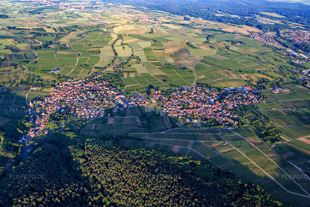 Luftbild: Winzerort am Haardtrand aus Westen im Ortsteil Rechtenbach in Schweigen-Rechtenbach im Bundesland Rheinland-Pfalz in Deutschland. Foto: IMG_080323.jpg vom 05.06.2015 durch Werner Riehm/FLY-FOTO.de