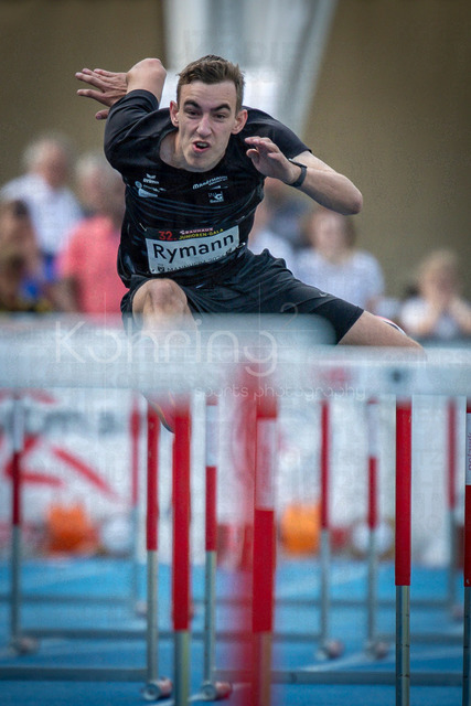 Juniorengala 2026; Mannheim, 14.06.2026 | MANNHEIM, GERMANY - JUNE 14, 2026 :Sven Rymann (SUI/Switzerland) competing in the man’s U20 110m hurdles during the Juniorengala 2026 at Michael-Hoffmann-Stadion on June 14, 2026 in Mannheim, Germany.