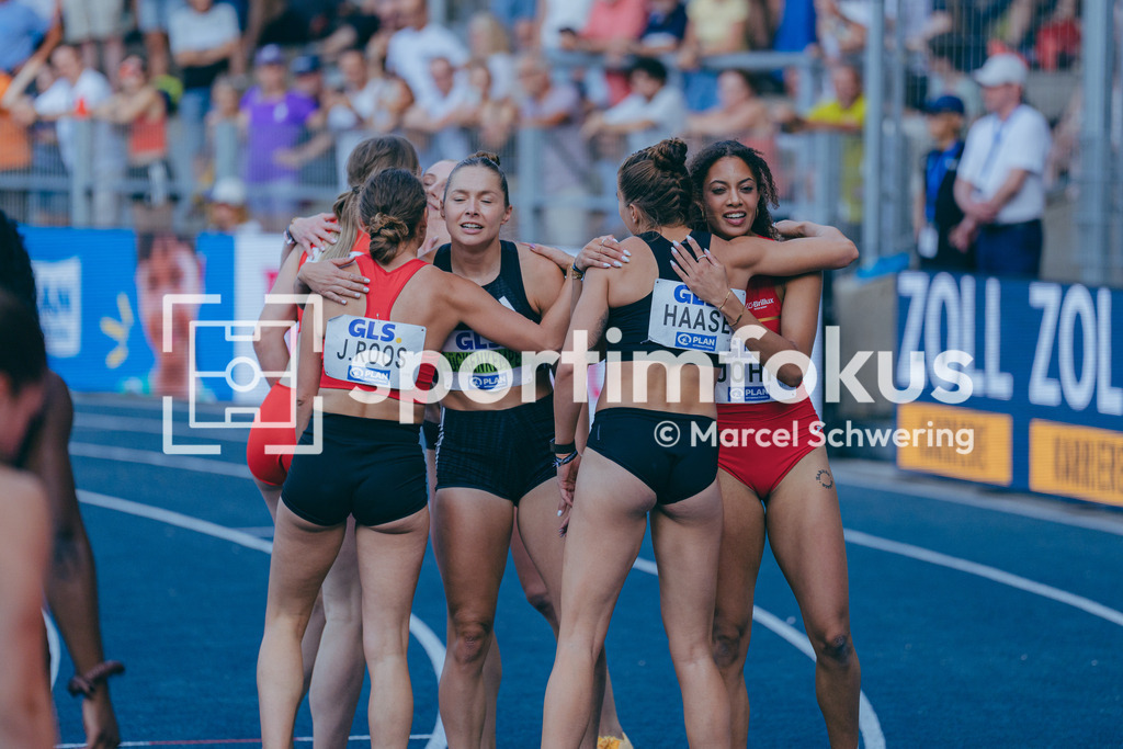 Deutsche Meisterschaften der Frauen und Männer 2026 | Jessica Roos, LG Rhein-Wied, Gina Lückenkemper, SCC Berlin, Rebekka Haase, Sprintteam Wetzlar, Viola John, LG Brillux Münster, 100-Meter-Lauf, Halbfinale, Deutsche Meisterschaften der Frauen und Männer 2026, Lohrheidestadion Bochum-Wattenscheid, 25.07.2026. Foto: Marcel Schwering / sportimfokus - Realisiert mit Pictrs.com
