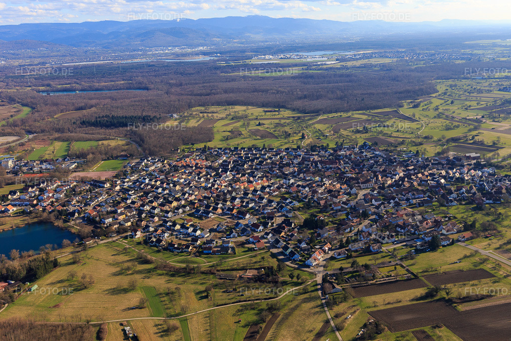 Luftbild: Ortsansicht von Nordwesten im Ortsteil Ottersdorf in Rastatt im Bundesland Baden-Württemberg in Deutschland. Foto: IMG_104866.jpg vom 14.03.2018 durch Werner Riehm/FLY-FOTO.de