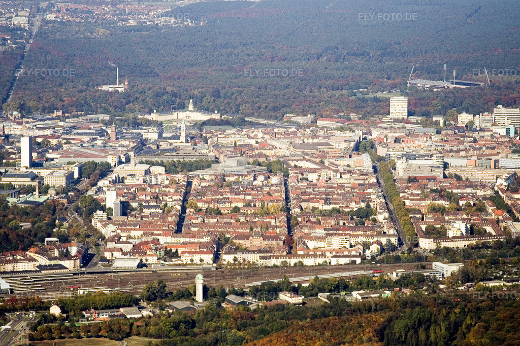 Luftbild: Karlsruhe von Süden im Ortsteil Südstadt in Karlsruhe im Bundesland Baden-Württemberg in Deutschland. Foto: IMG_8658.jpg vom 14.10.2007 durch Werner Riehm/FLY-FOTO.de