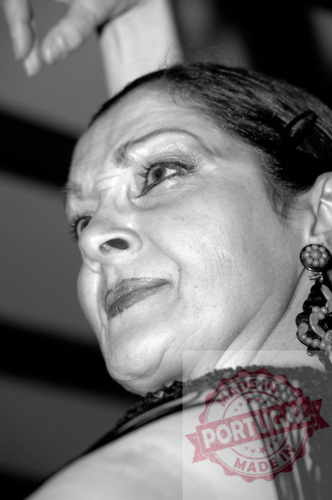 Flamenco dancer performing with passion and expression | Flamenco dancer performing with intense facial expression and traditional earrings in black and white - Realized with Pictrs.com