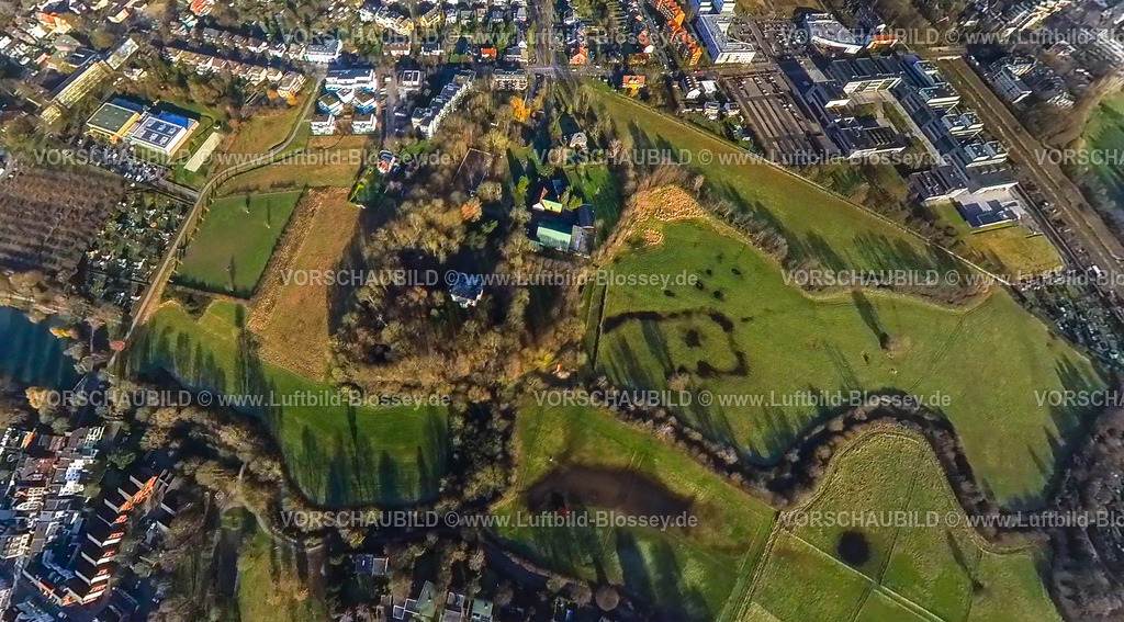 Hamm240190002HausKentrupPlage | Luftbild, Haus Kentrop und Marker Allee, grüne Wiesen und Felder im Landschaftsschutzgebiet, Erdkugel, Fisheye Aufnahme, Fischaugen Aufnahme, 360 Grad Aufnahme, tiny world, little planet, fisheye Bild, Mitte, Hamm, Ruhrgebiet, Nordrhein-Westfalen, Deutschland