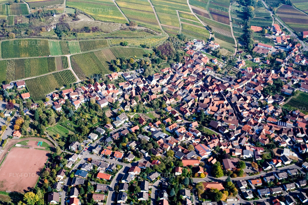 Luftbild: Weinbergen und der Kapelle im Naturschutzgebiet Kleine Kalmit in der Pfalz in Ilbesheim bei Landau im Bundesland Rheinland-Pfalz in Deutschland. Foto: IMG_8419.jpg vom 06.10.2007 durch Werner Riehm/FLY-FOTO.de