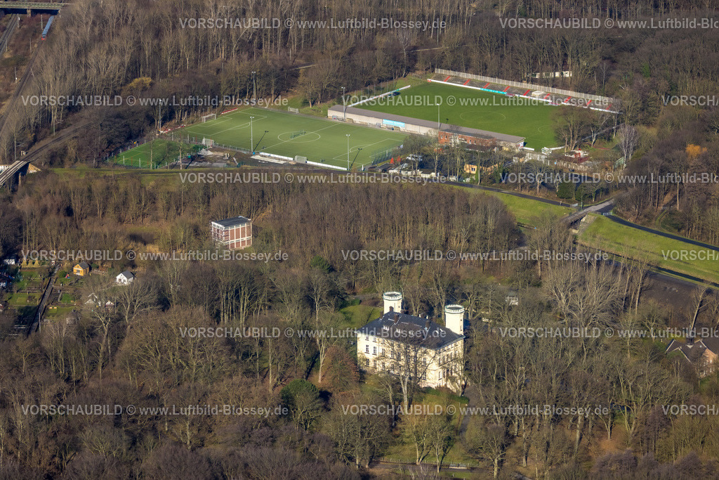 Luenen230203920 | Luftbild, Schloss Schwansbell, Sportplatz Schwansbell, Horstmar, Lünen, Ruhrgebiet, Nordrhein-Westfalen, Deutschland