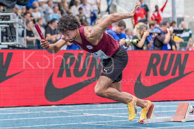 Deutsche Leichtathletik-Meisterschaften; Bochum-Wattenscheid, 26.07.2026 | Joshua Hartmann (ASV Köln e. V.), 4x100m; Deutsche Leichtathletik-Meisterschaften am 26.07.2026 im Lorheide-Stadion, Bochum-Wattenscheid (Nordrhein-Westfalen).