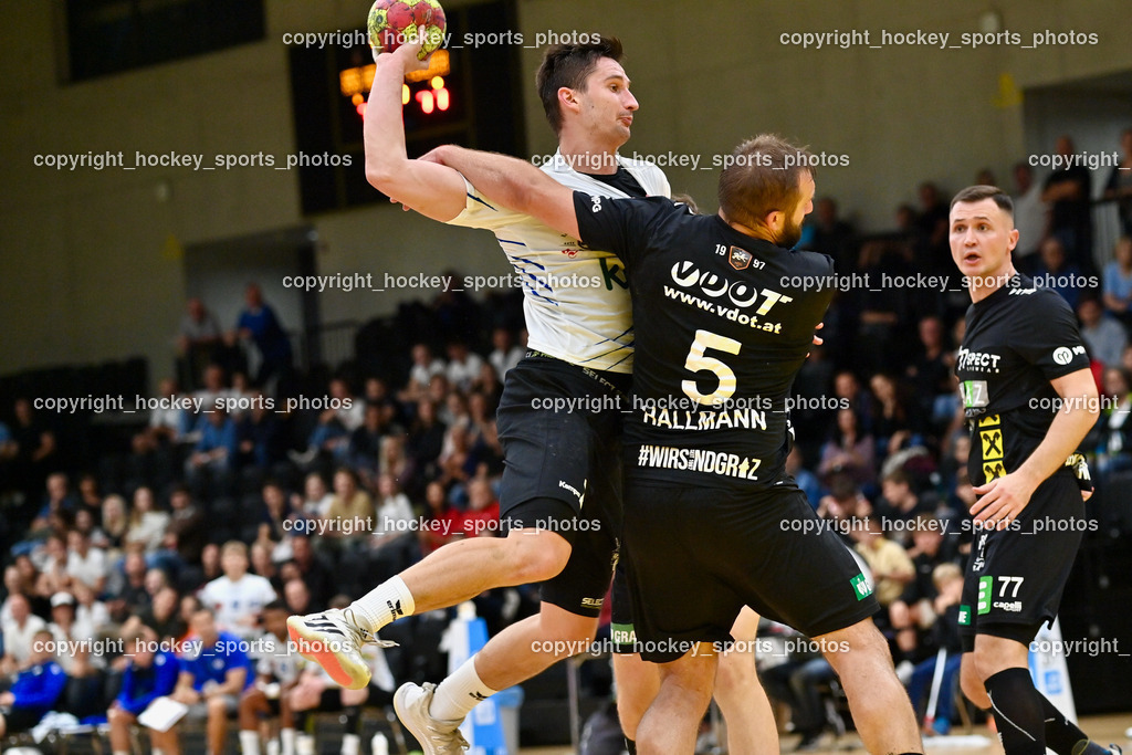 HSG Holding Graz vs. SC Ferlach 16.9.2022 | #23 KOCBEK Jure, #5 HALLMANN Christian, #77 SCHMIEDBAUER Philipp