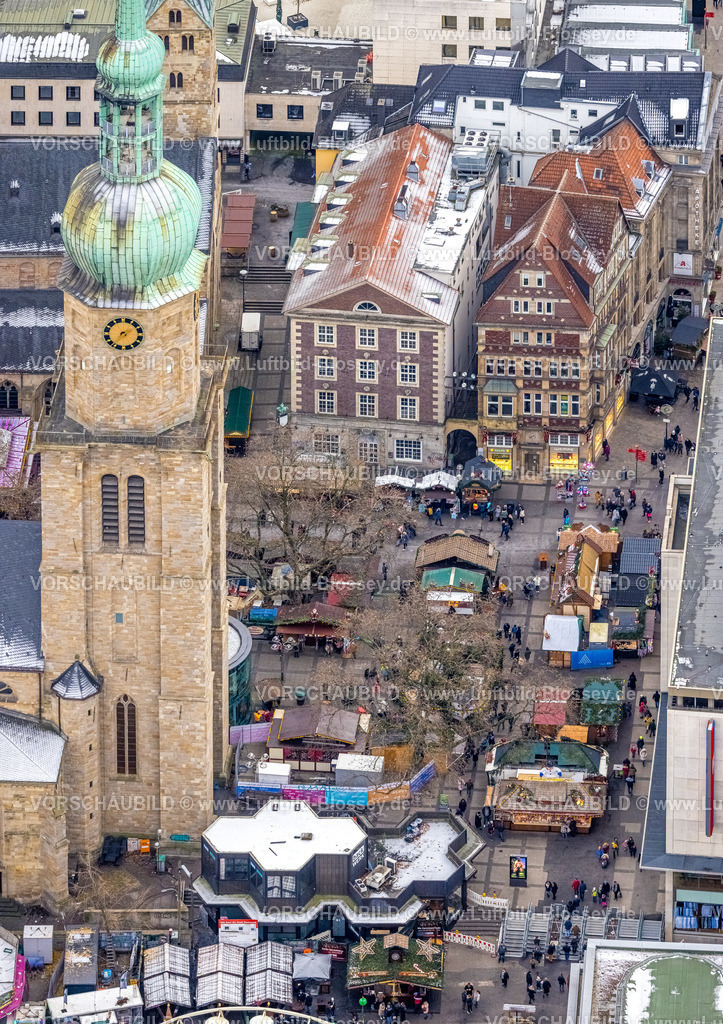 Dortmund221201593 | Luftbild, Reinoldikirche und Weihnachtsmarkt, City, Nordmarkt, Dortmund, Ruhrgebiet, Nordrhein-Westfalen, Deutschland