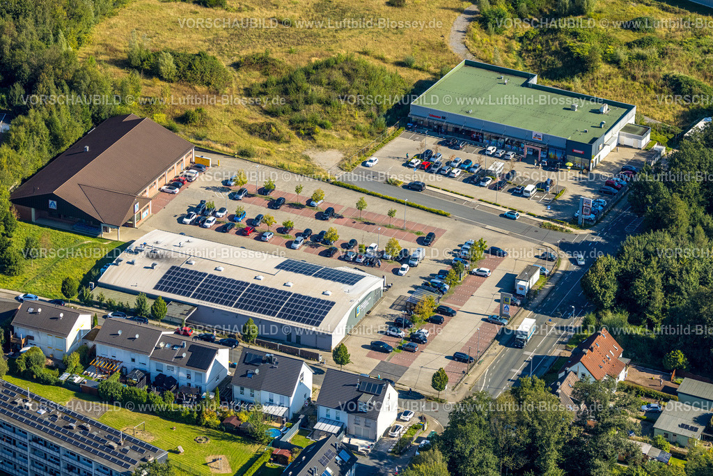 Velbert240811995Neviges | Luftbild, Einkaufszentrum Am Rosenhügel mit Supermarkt DM, Edeka und Aldi, Neviges, Velbert, Ruhrgebiet, Nordrhein-Westfalen, Deutschland