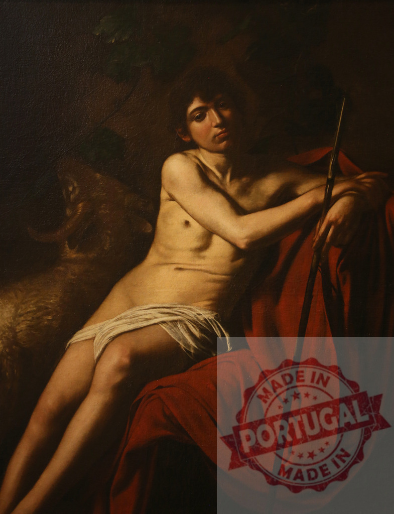Art by Carravagio Caravaggio John the Baptist with ram and red cloak | Youthful John the Baptist in a religious painting by Caravaggio using chiaroscuro technique - Realisiert mit Pictrs.com