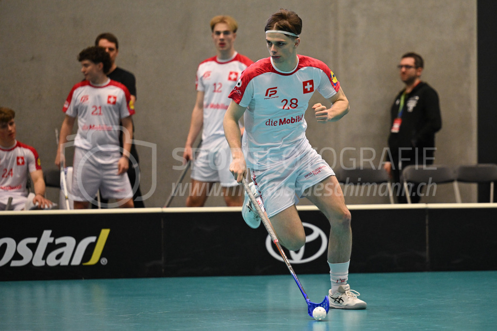 Switzerland B U19 vs Switzerland U19 - 4. February 2024 | Switzerland B U19 vs Switzerland U19
U19 Men International Matches in Switzerland
GoEasy Arena, Siggenthal Station
Switzerland defender #28 Maёl Marthaler.
Credit: Markus Aeschimann | <a href="https://www.markus-aeschimann.ch">Sportfotografie Markus Aeschimann</a> | <a href="https://www.instagram.com/sportfotografie.aeschimann">@sportfotografie.aeschimann</a> - Realisiert mit Pictrs.com
