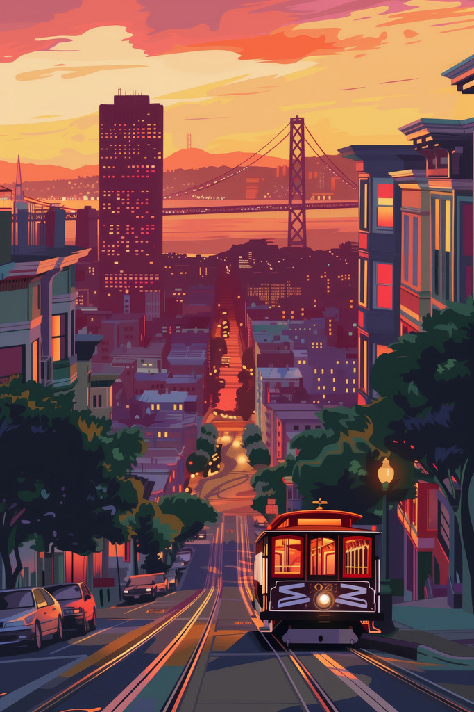 2404023 - San Francisco Sunset | San Francisco im Stil einer Vektor-Grafik Illustration