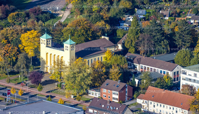 Gladbeck221005212 | Luftbild, St. Marien Kirche, Brauck, Gladbeck, Ruhrgebiet, Nordrhein-Westfalen, Deutschland
