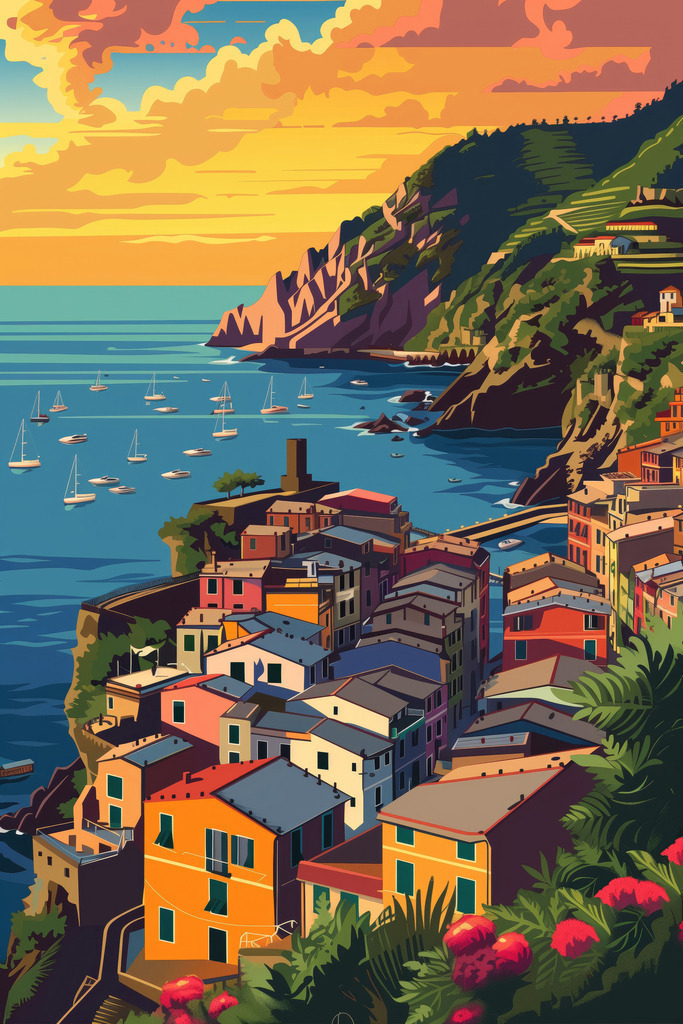 2404022 - Cinque Terre | Cinque Terre im Stil einer Vektor-Grafik Illustration.