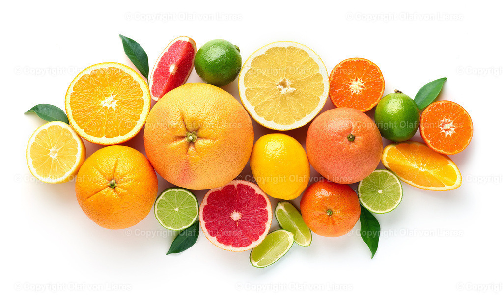 viele Früchte Wandbild | Obstmischung auf weissem Hintergrund