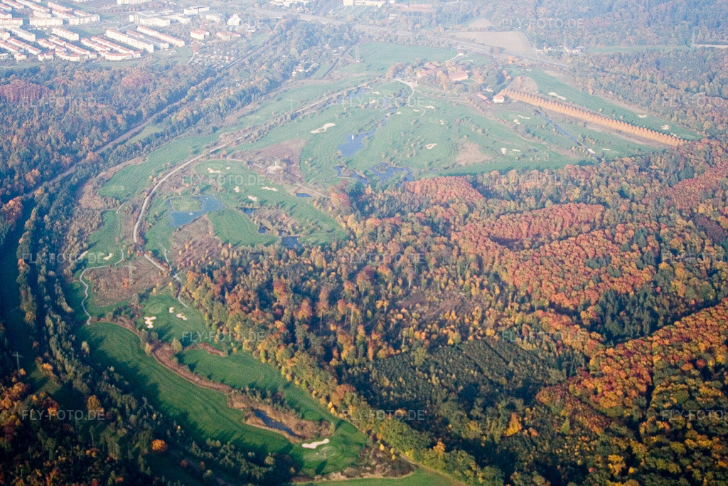 Luftbild: Hofgut Scheibenhardt, Golfplatz im Ortsteil Beiertheim-Bulach in Karlsruhe im Bundesland Baden-Württemberg in Deutschland. Foto: IMG_14091.jpg vom 11.10.2008 durch Werner Riehm/FLY-FOTO.de