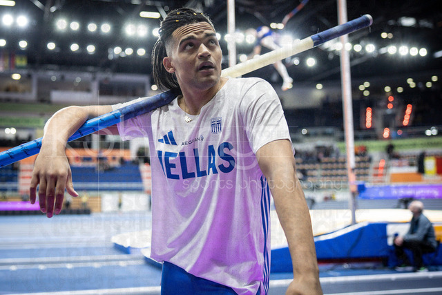 World Athletics Indoor Championships Kujawy Pomorze 26, 21.03.2026 | TORUN, POLAND - MARCH 21: Emmanouil KARALIS (GRE) during the warm-up of the men's pole vault during the World Athletics Indoor Championships Kujawy Pomorze 26 on day 2 / session 2 at Kujawsko-Pomorska Arena Torun on March 21, 2026 in Torun, Poland. 
