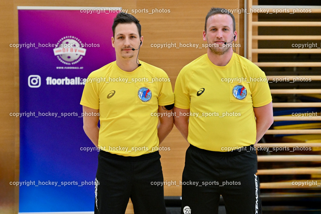 VSV Unihockey vs. KAC Floorball | Tilen Vehovec Referee, Martin Ambrožič Referee, VSV Unihockey vs. KAC Floorball, VSV Unihockey vs. KAC Floorball am 12.04.2025 in Villach (Ballspielhalle St. Martin), Austria, (Photo by Bernd Stefan)