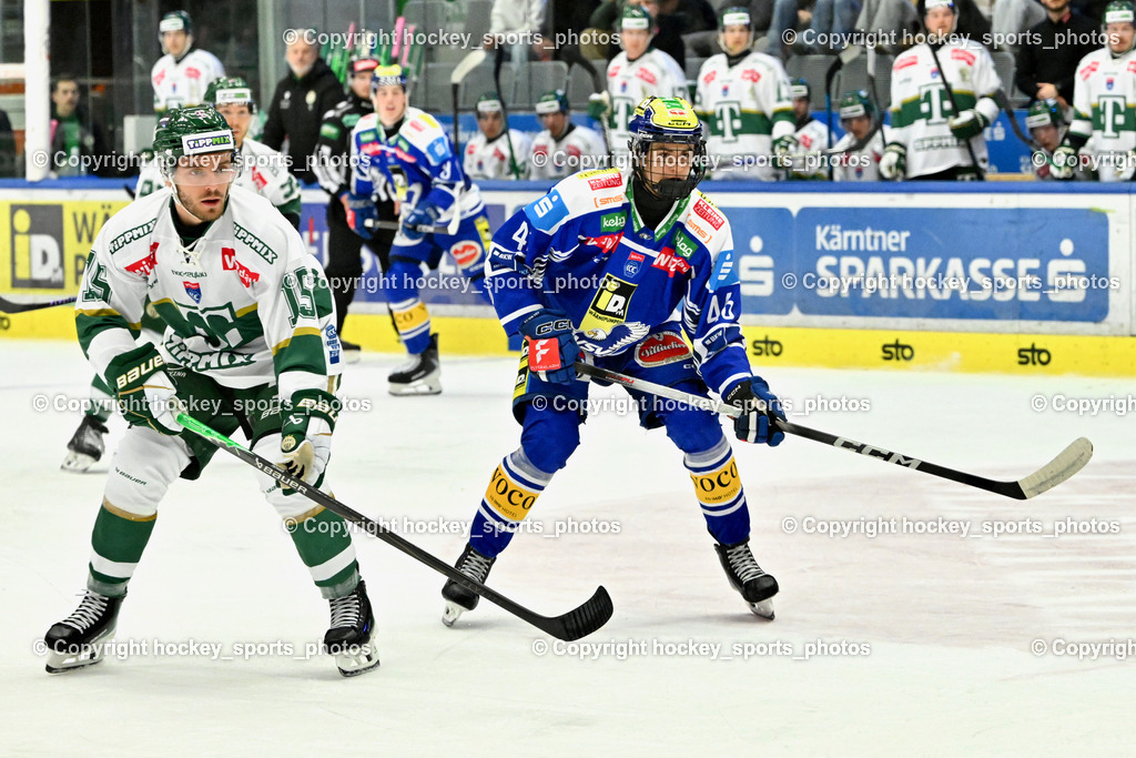 EC IDM WÄRMEPUMPEN VSV vs. FTC-TELEKOM JÉGKORONG | #15 Maxim Trépanier FTC-Telekom, #46 Paul Sintschnig EC VSV, EC IDM WÄRMEPUMPEN VSV vs. FTC-TELEKOM JÉGKORONG, EC IDM WÄRMEPUMPEN VSV vs. FTC-TELEKOM JÉGKORONG am 19.10.2025 in Villach (Stadthalle Villach), Austria, (Photo by Bernd Stefan)
