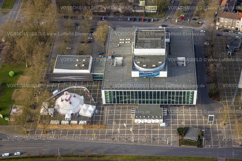 Gelsenkirchen250203134Sued | Luftbild, Musiktheater Zirkuszelt auf dem Willi-Müller-Platz, Schalke, Gelsenkirchen, Ruhrgebiet, Nordrhein-Westfalen, Deutschland