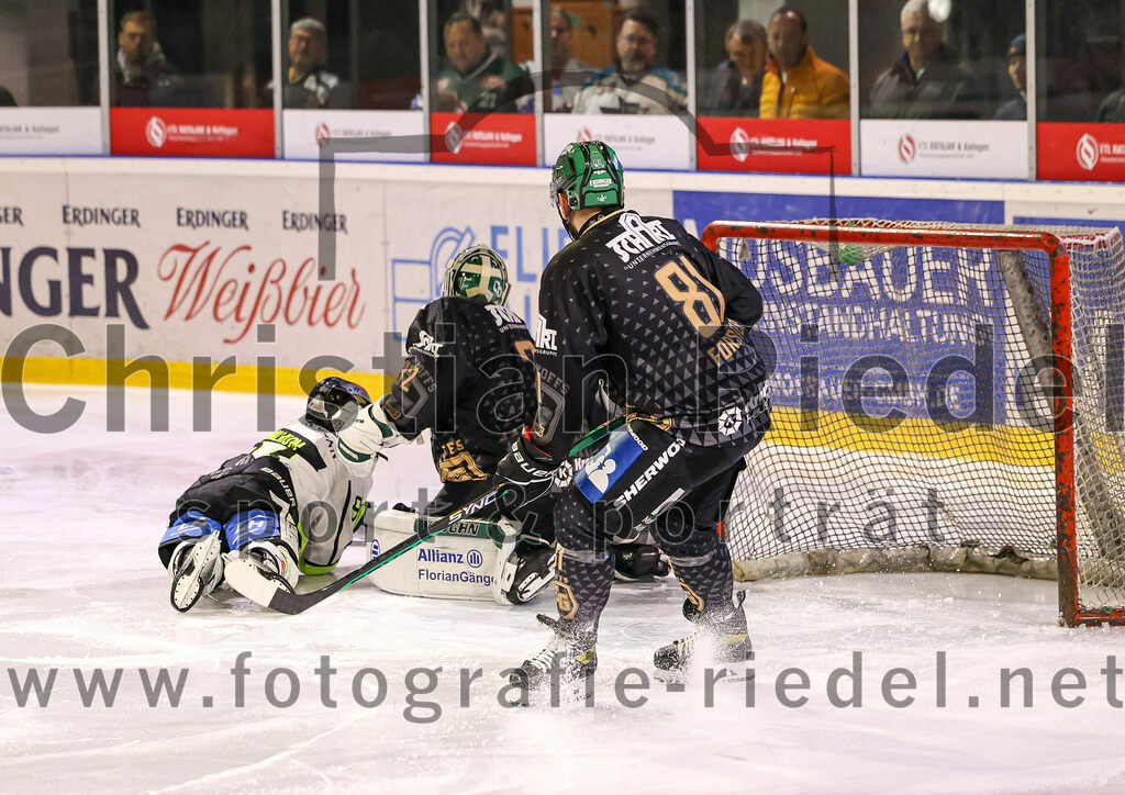 2024-03-01_118_TSV_Erding_gegen_ERSC_Amberg | Erding, Deutschland, 01.03.2024:
Eishockey, Bayernliga Playoffs 2023 / 2024, 5. Spieltag, TSV Erding gegen ERSC Amberg, Endergebnis: 9:0

Torwart Dimitri Pätzold (Erding Gladiators, #32), Maximilian Forster (Erding Gladiators, #81)

Foto: Christian Riedel / fotografie-riedel.net