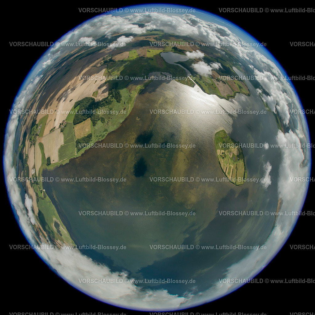 Ruegen12082705Liebitz1 | Luftbild, Wolken, Naturschutzgebiet Insel Liebitz, Fischaugenlinse, fisheyeobjektiv, rundes Bild,  Ummanz, Insel Rügen, Mecklenburg-Vorpommern, Deutschland, Europa