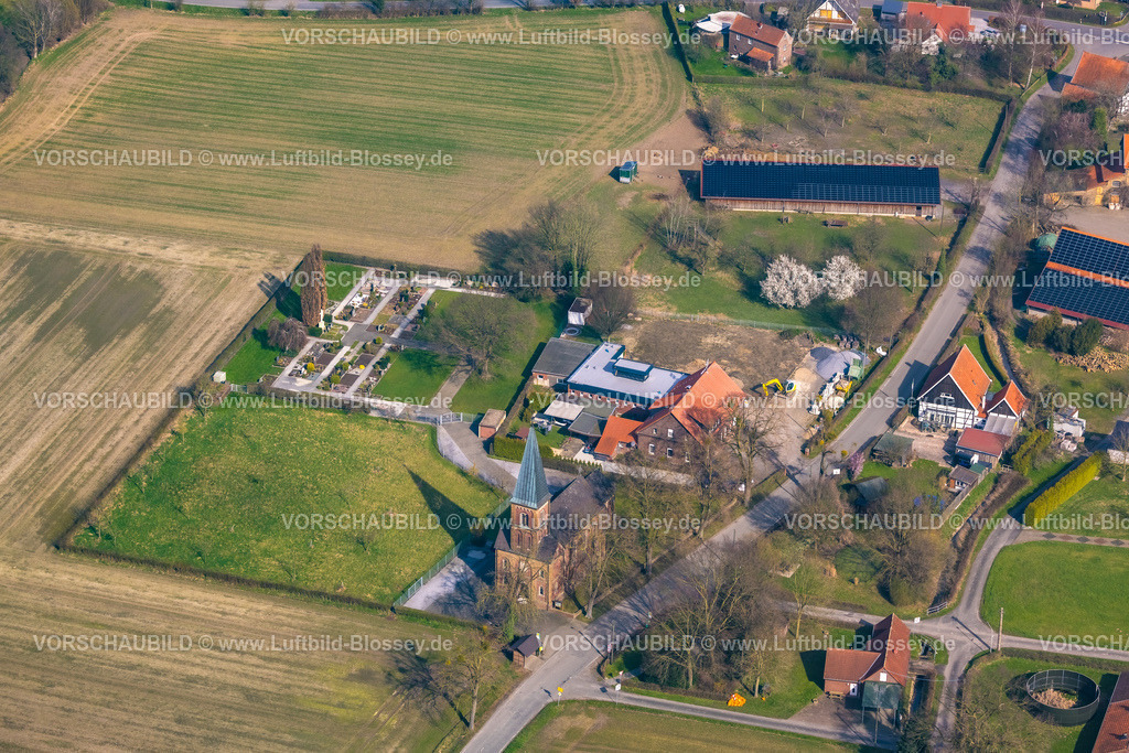 Hamm240306895 | Luftbild, St. Hubertus Schützenbruderschaft Süddinker 1826 e.V. Gebäude und  Baustelle, katholischer Friedhof Süddinker, kath. Kirche St. Joseph, Stadtbezirk Rhynern, Hamm, Ruhrgebiet, Nordrhein-Westfalen, Deutschland